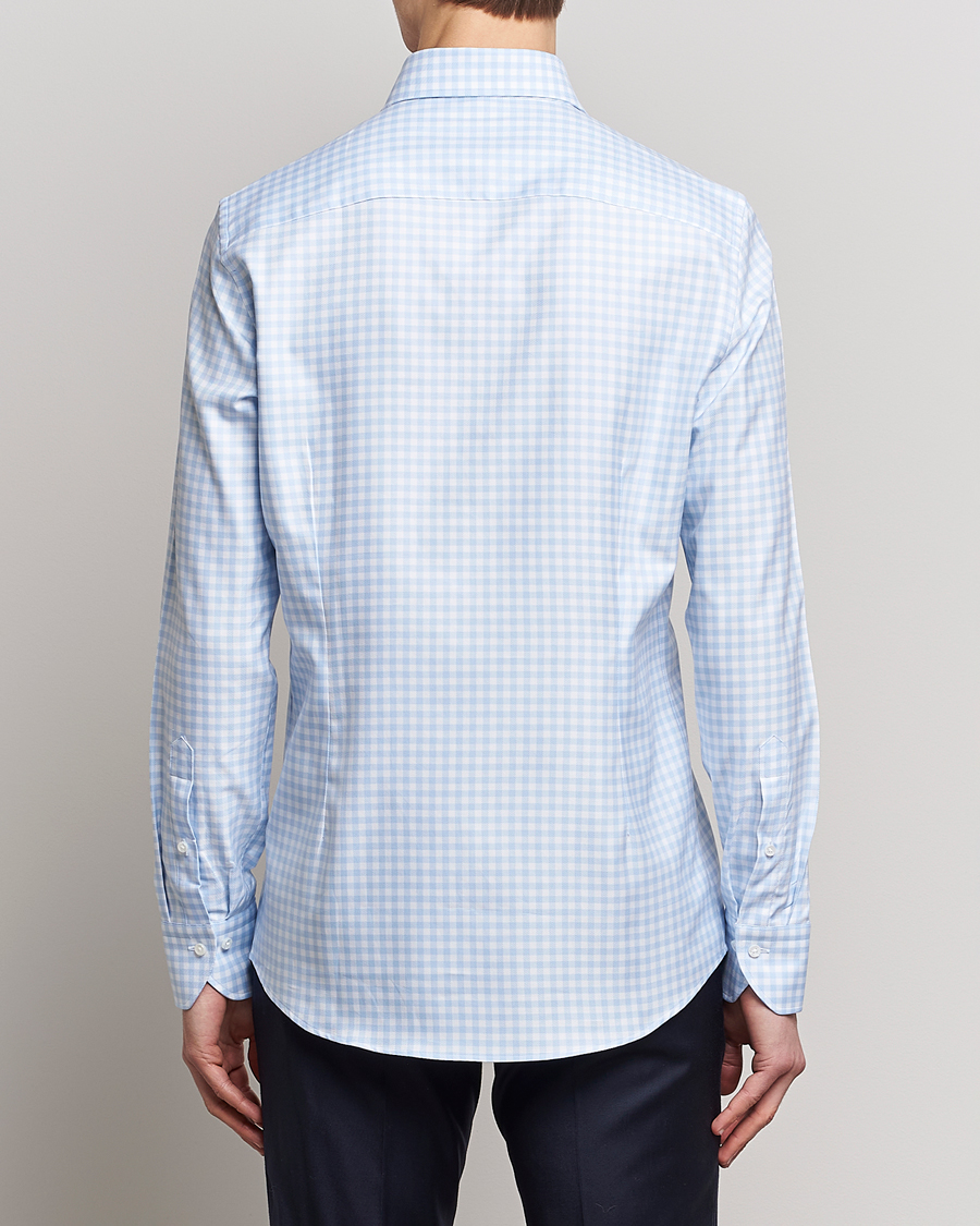 Herren | Hemden | Stenströms | Slimline Checked Cut Away Shirt Light Blue