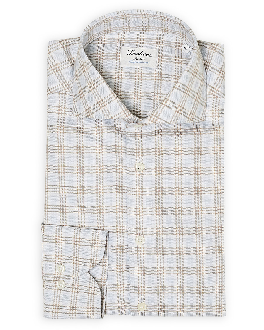 Herren | Hemden | Stenströms | Slimline Multi Checked Cut Away Shirt Blue/Beige
