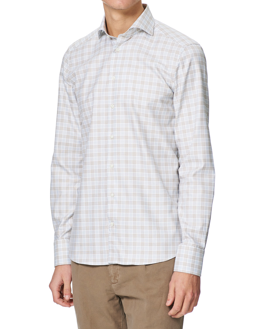 Herren | Hemden | Stenströms | Slimline Multi Checked Cut Away Shirt Blue/Beige