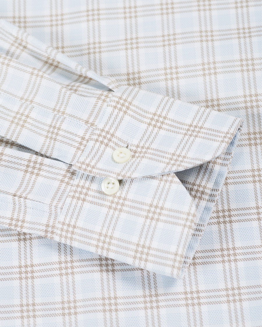 Herren | Hemden | Stenströms | Slimline Multi Checked Cut Away Shirt Blue/Beige