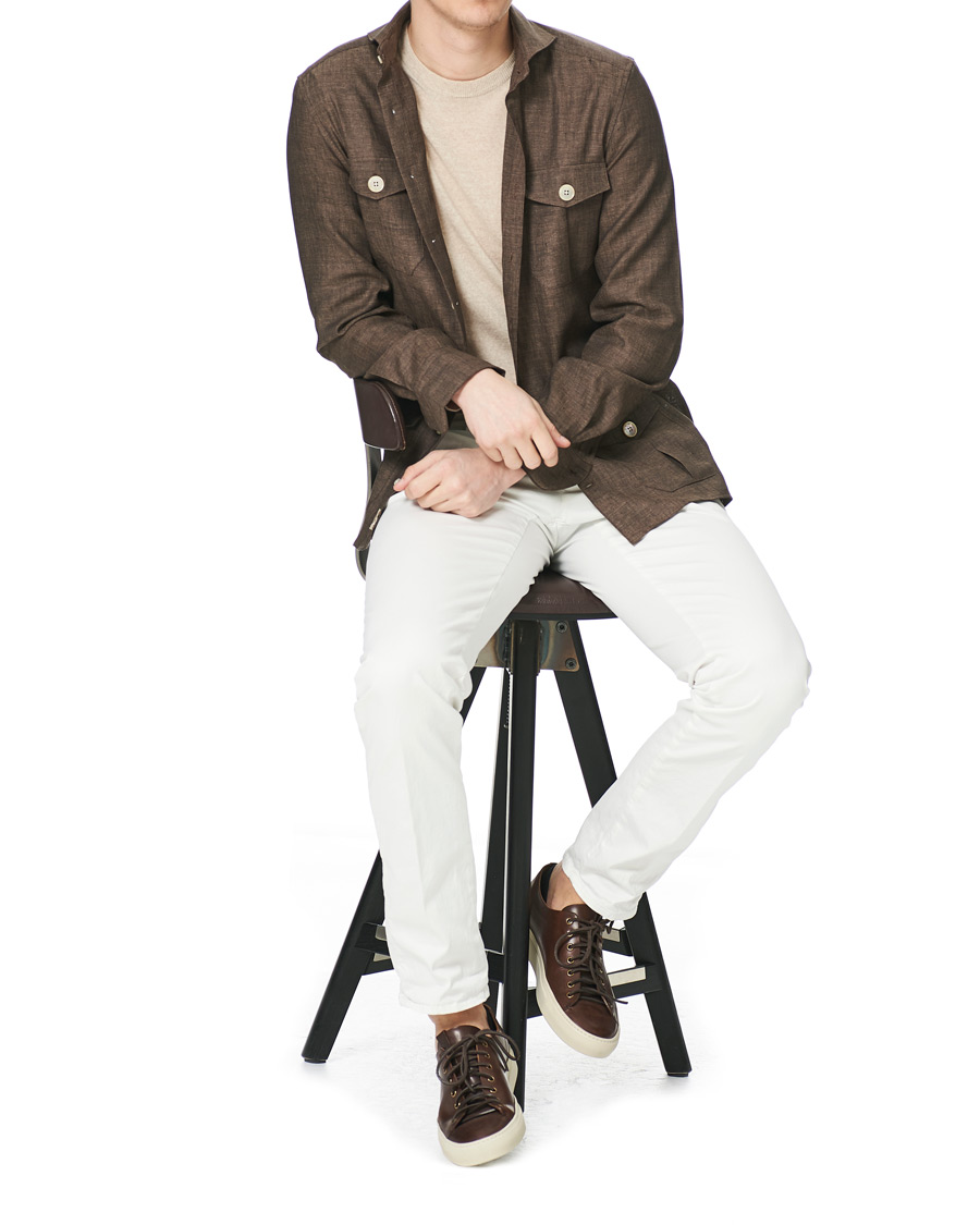 Herren | Hemden | Stenströms | 1899 Slimline Linen Shacket Brown