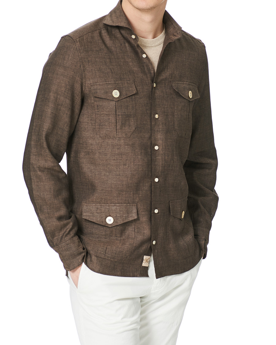 Herren | Hemden | Stenströms | 1899 Slimline Linen Shacket Brown
