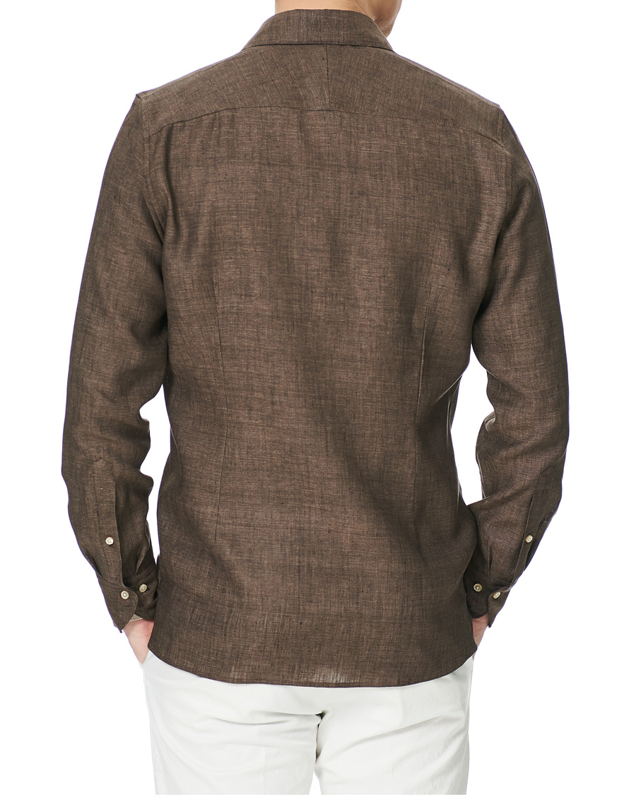 Herren | Hemden | Stenströms | 1899 Slimline Linen Shacket Brown