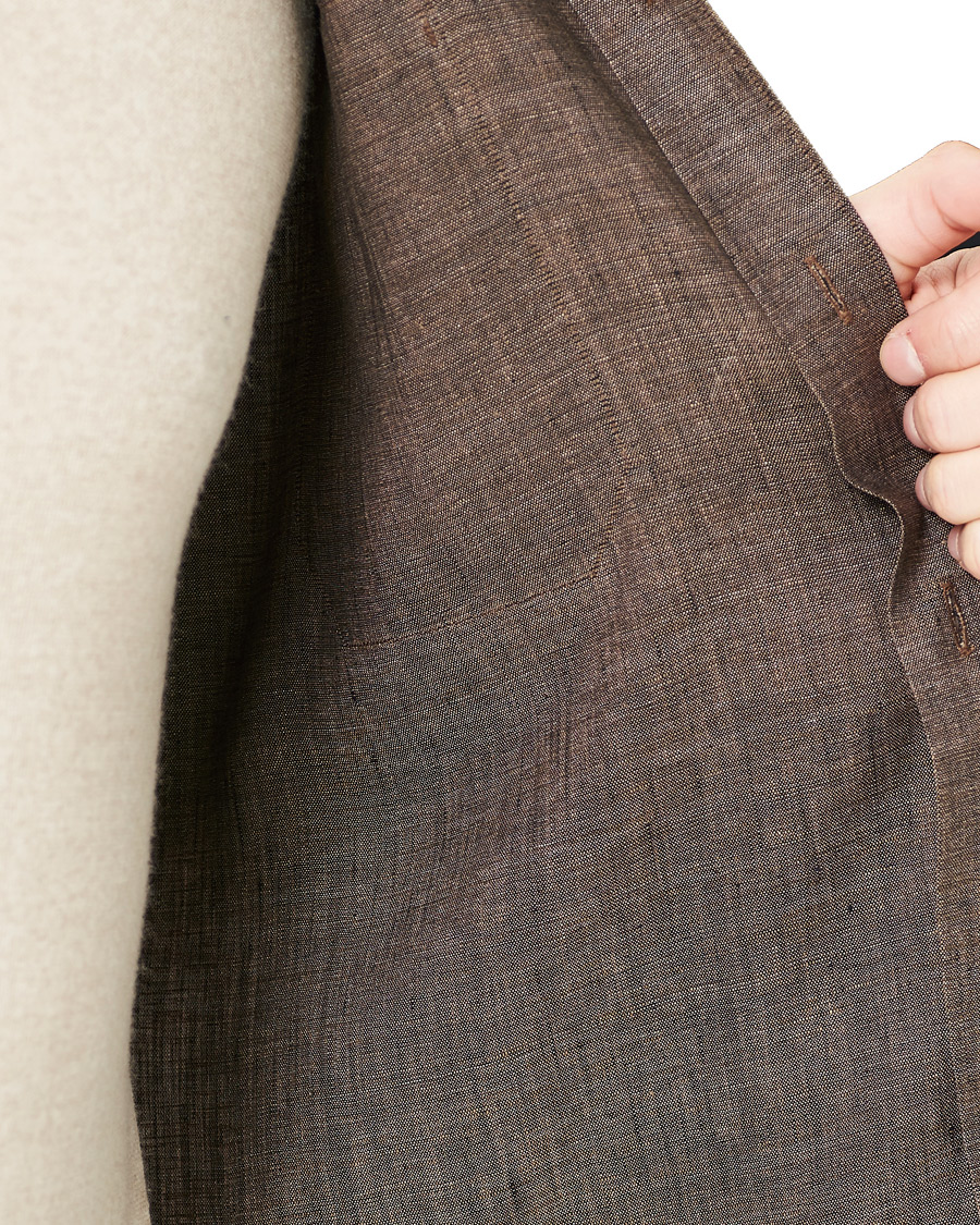 Herren | Hemden | Stenströms | 1899 Slimline Linen Shacket Brown