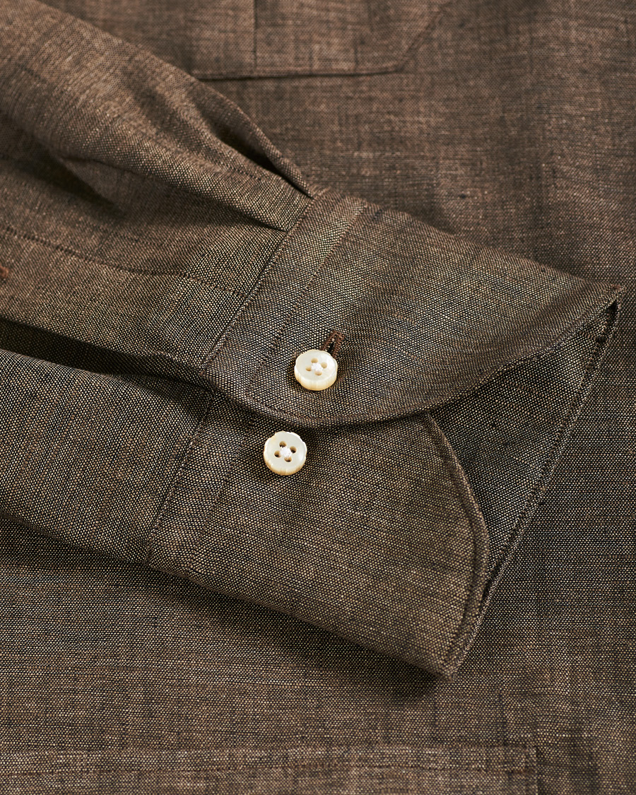 Herren | Hemden | Stenströms | 1899 Slimline Linen Shacket Brown