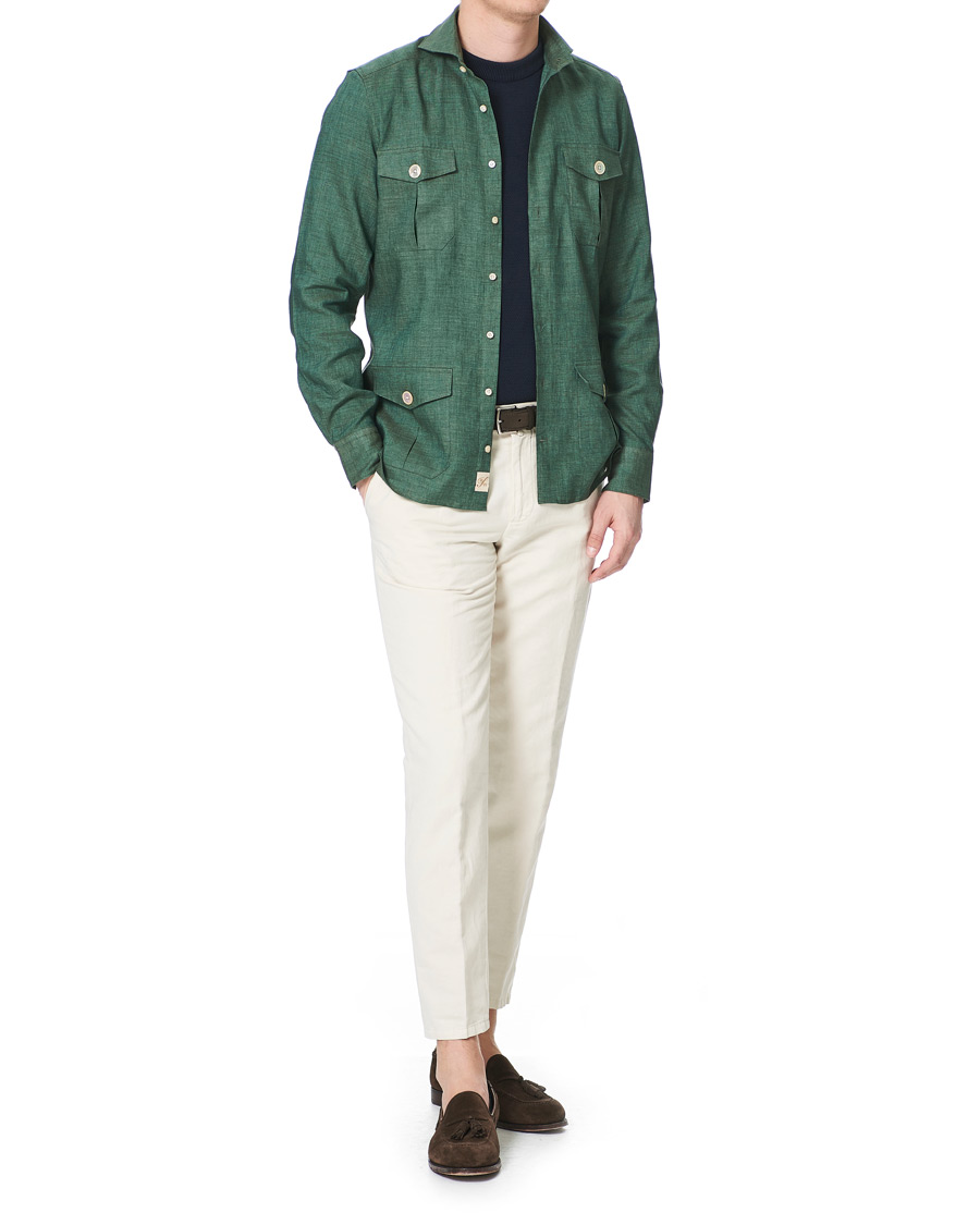 Herren | Hemden | Stenströms | 1899 Slimline Linen Shacket Green
