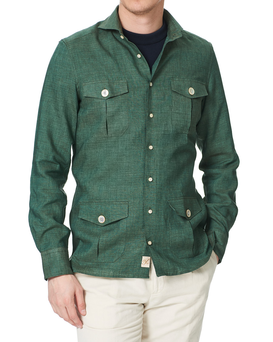 Herren | Hemden | Stenströms | 1899 Slimline Linen Shacket Green
