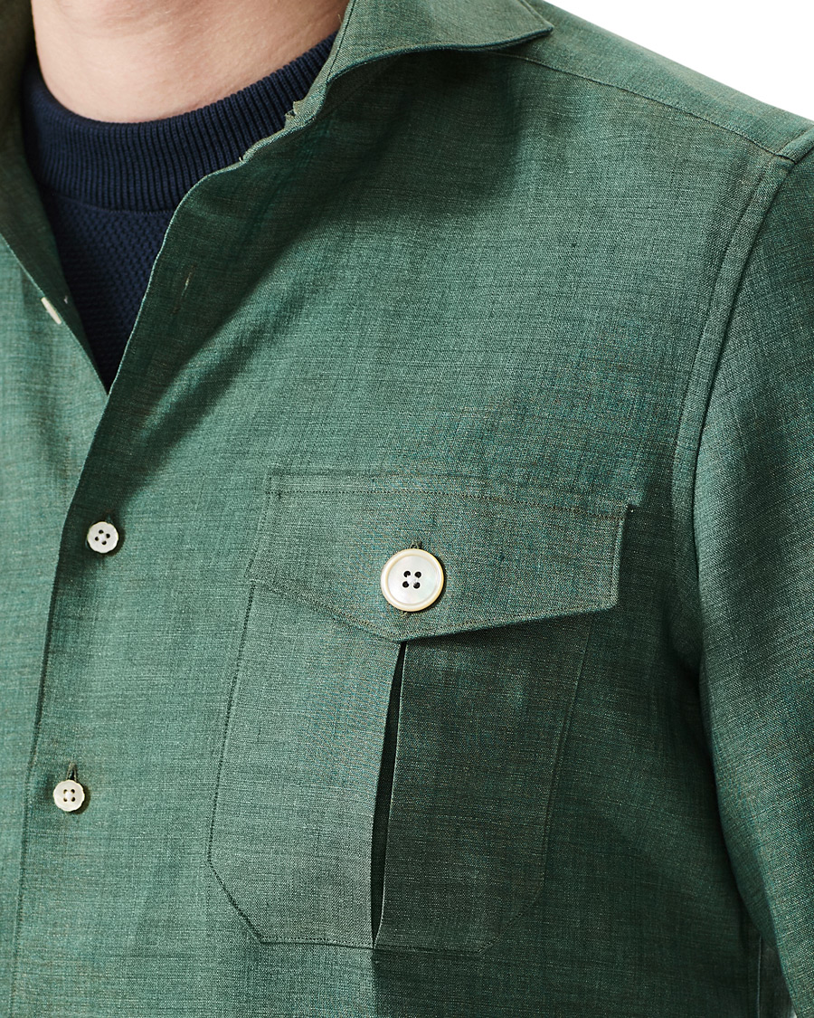 Herren | Hemden | Stenströms | 1899 Slimline Linen Shacket Green