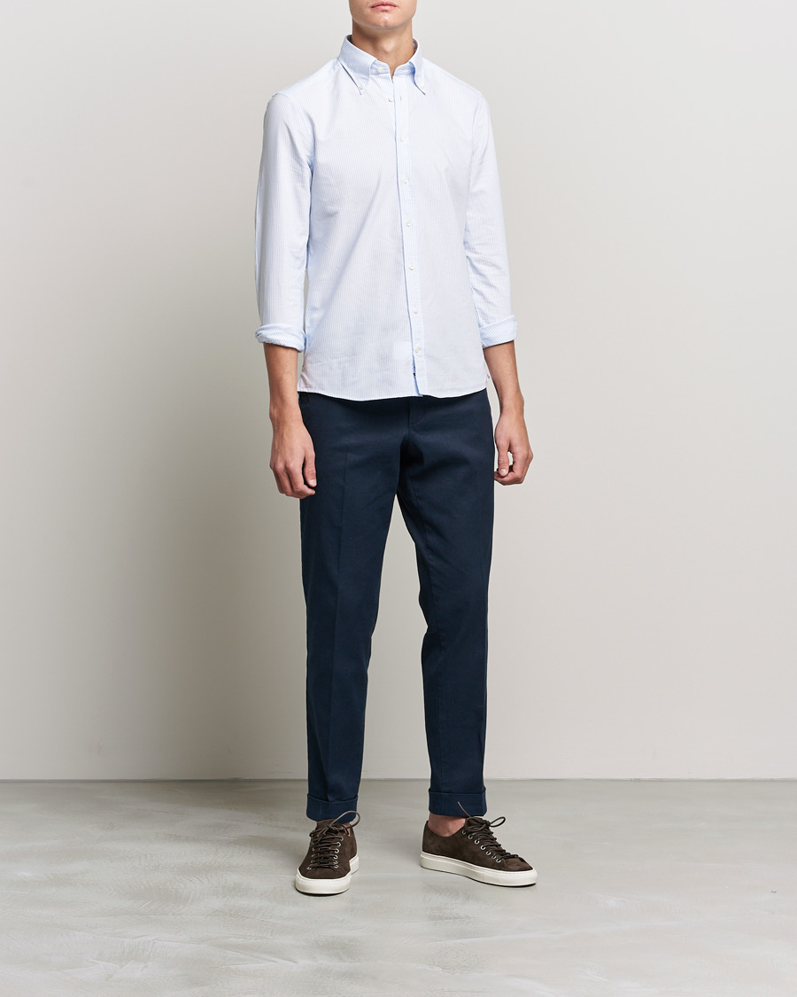 Herren |  | Stenströms | Slimline Washed Striped Oxford Shirt Light Blue