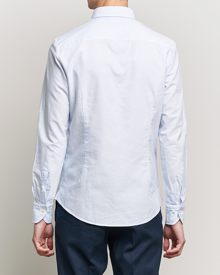 Herren | Hemden | Stenströms | Slimline Washed Striped Oxford Shirt Light Blue