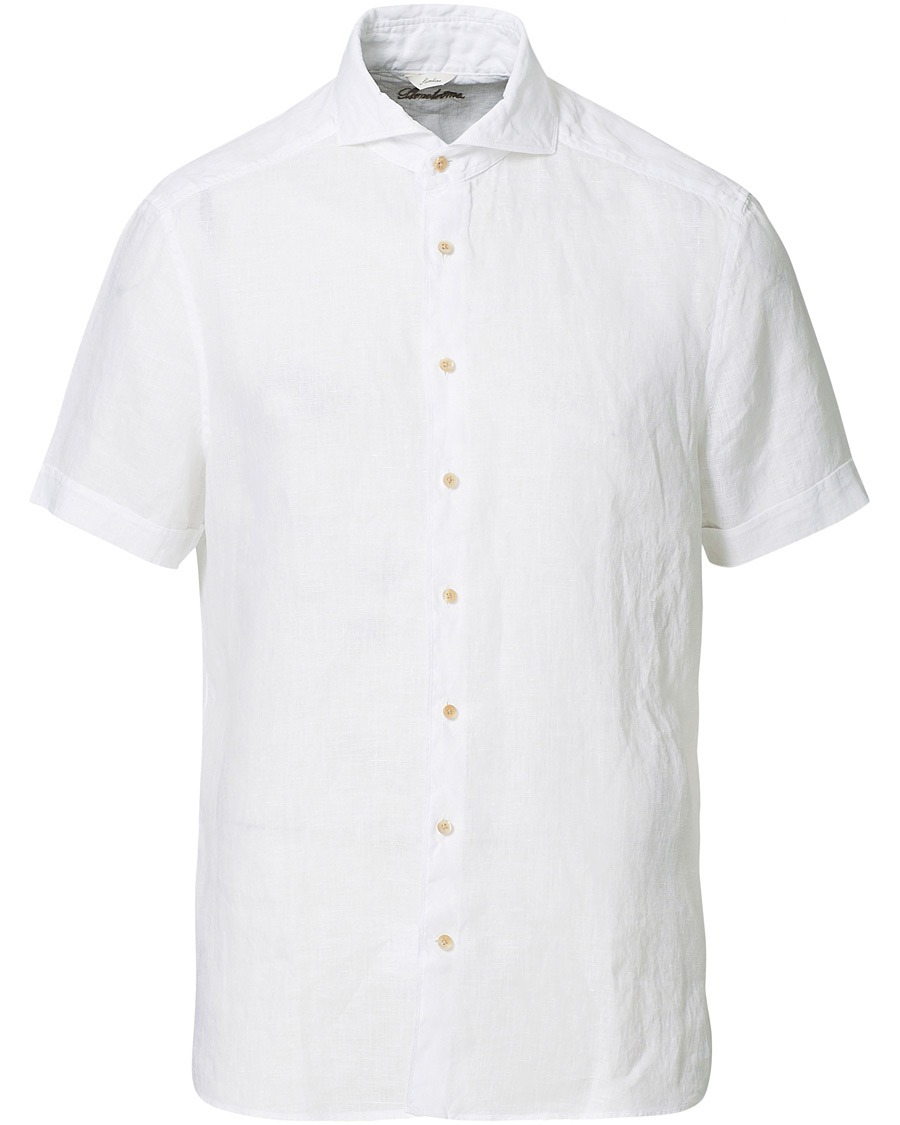 Herren | Hemden | Stenströms | Slimline Short Sleeve Linen Shirt White