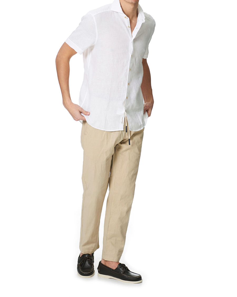 Herren | Hemden | Stenströms | Slimline Short Sleeve Linen Shirt White