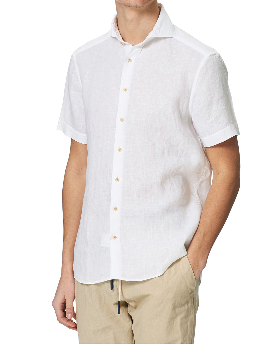 Herren | Hemden | Stenströms | Slimline Short Sleeve Linen Shirt White