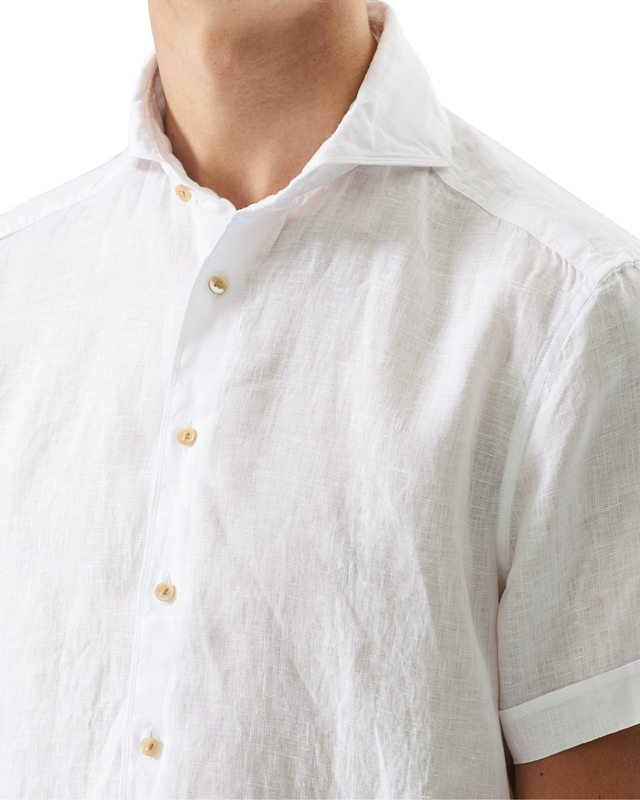 Herren | Hemden | Stenströms | Slimline Short Sleeve Linen Shirt White