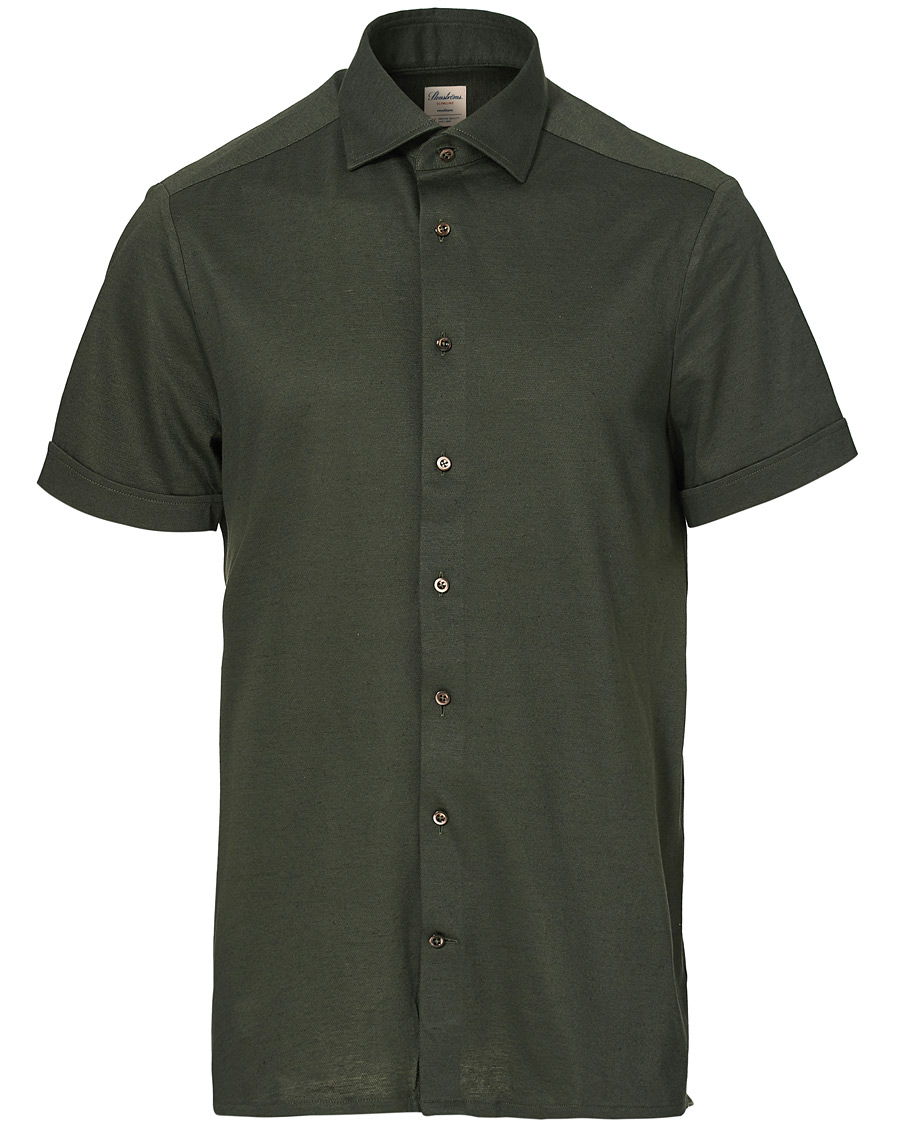 Herren | Hemden | Stenströms | Cotton/Linen Short Sleeve Shirt Green