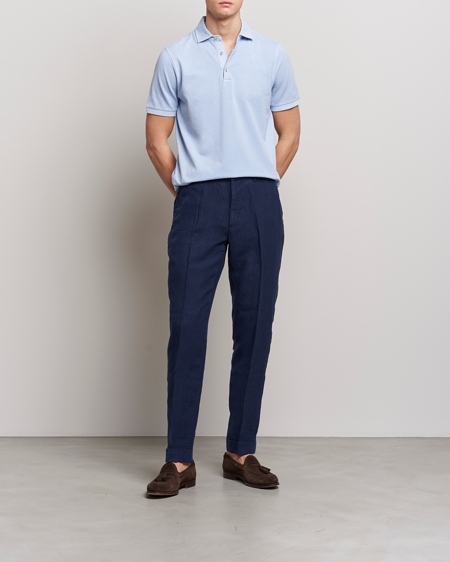 Herren | Poloshirts | Stenströms | Pigment Dyed Cotton Polo Shirt Light Blue
