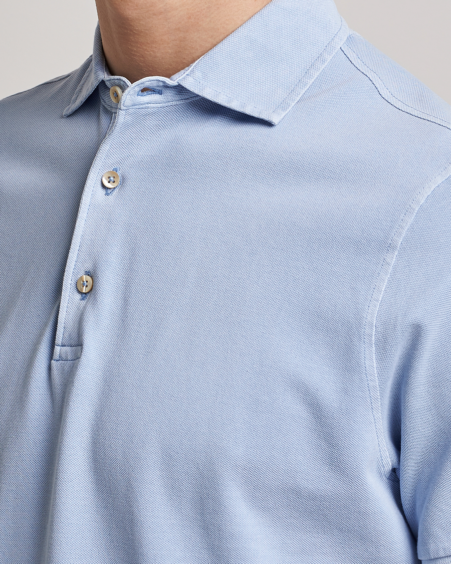Herren | Poloshirts | Stenströms | Pigment Dyed Cotton Polo Shirt Light Blue