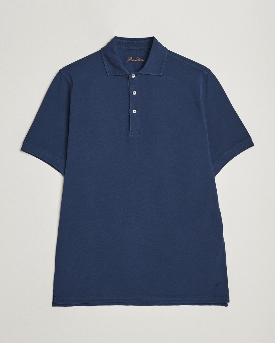 Herren | Poloshirts | Stenströms | Pigment Dyed Cotton Polo Shirt Navy