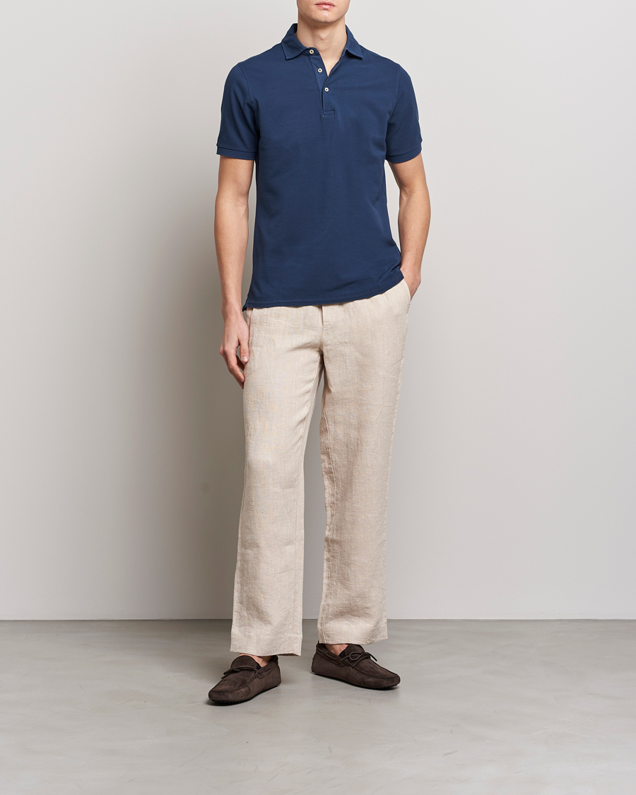 Herren | Poloshirts | Stenströms | Pigment Dyed Cotton Polo Shirt Navy