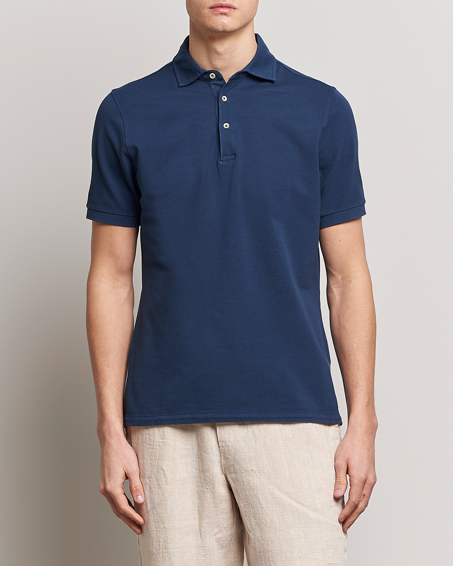 Herren | Poloshirts | Stenströms | Pigment Dyed Cotton Polo Shirt Navy