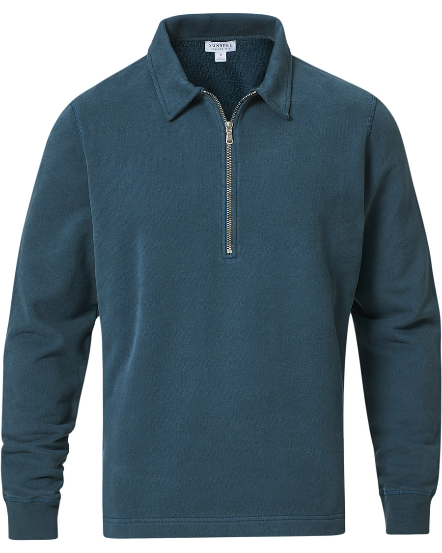Herren | Pullover | Sunspel | Zip Polo Sweatshirt Dark Petrol
