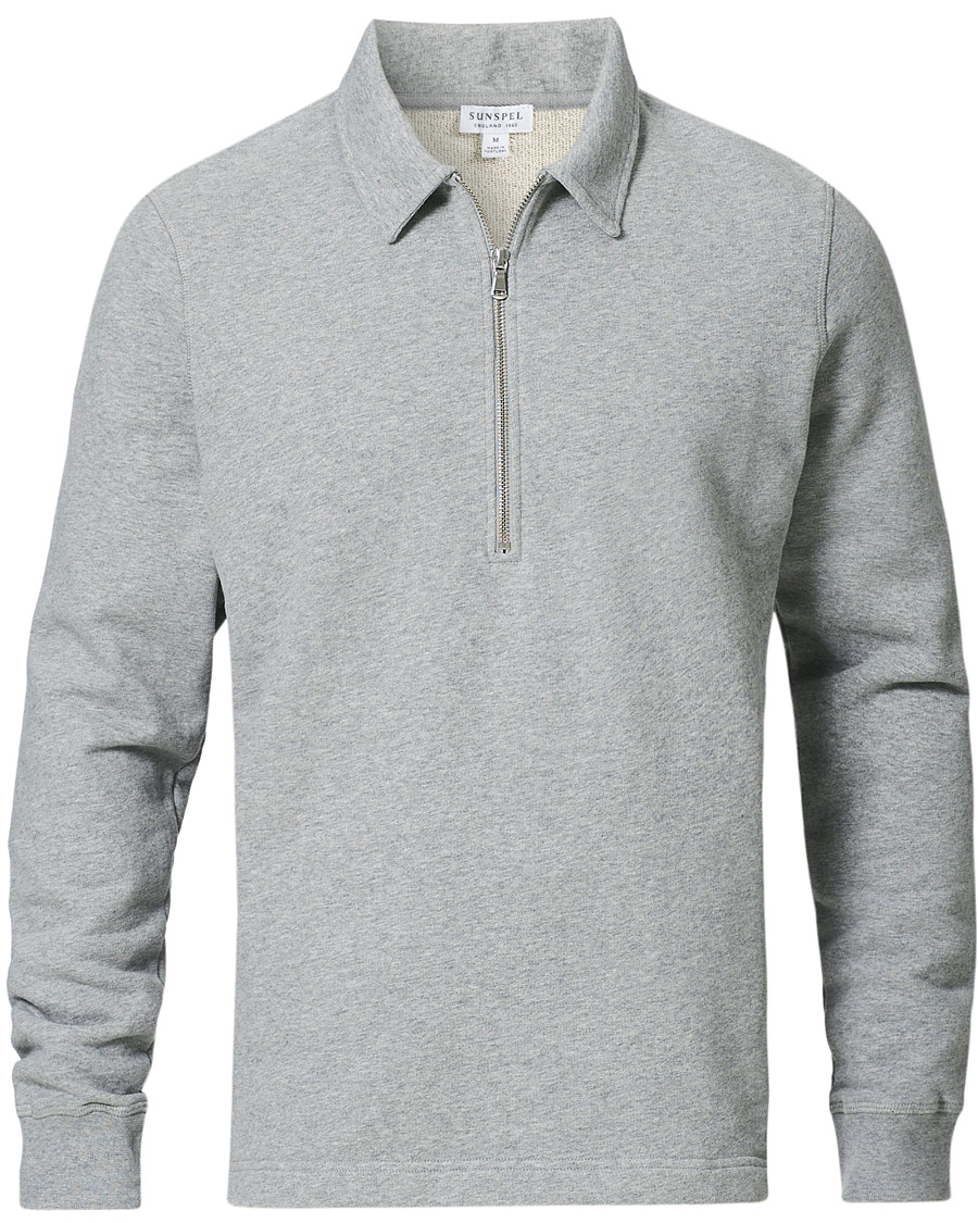 Herren | Pullover | Sunspel | Zip Polo Sweatshirt Grey Melange