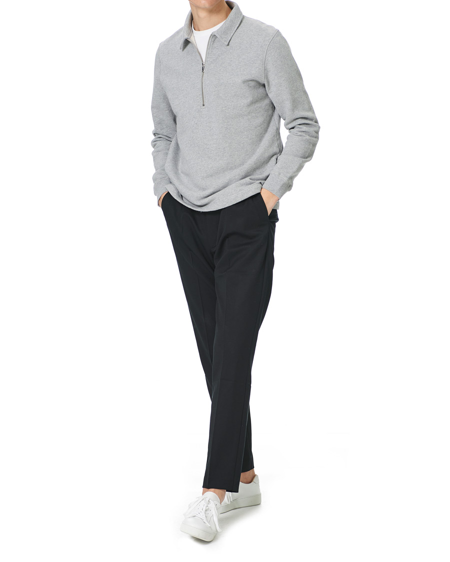 Herren | Pullover | Sunspel | Zip Polo Sweatshirt Grey Melange