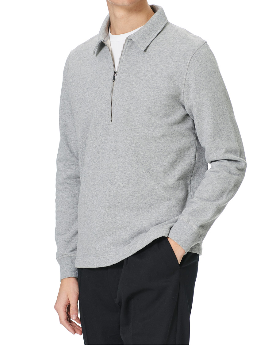 Herren | Pullover | Sunspel | Zip Polo Sweatshirt Grey Melange