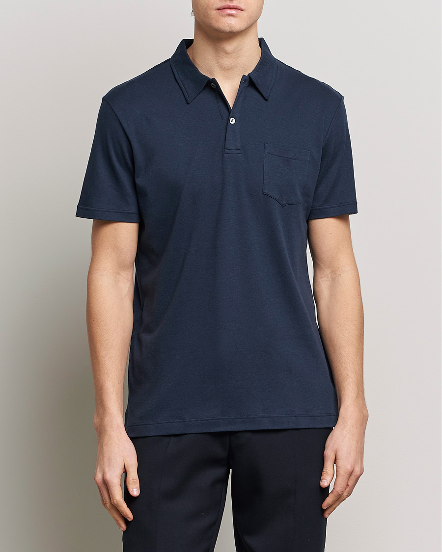 Herren |  | Sunspel | Sea Island Jersey Riviera Polo Navy