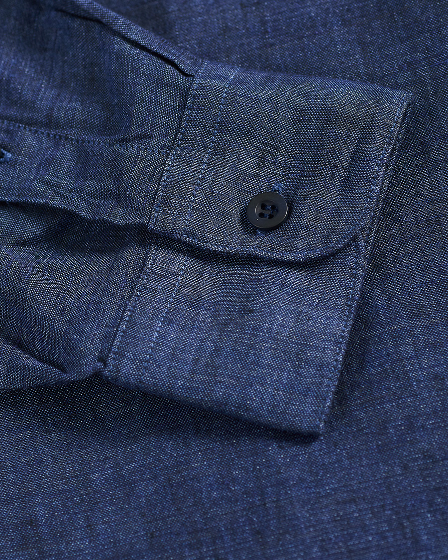 Herren | Hemden | Sunspel | Linen Casual Shirt Navy Melange