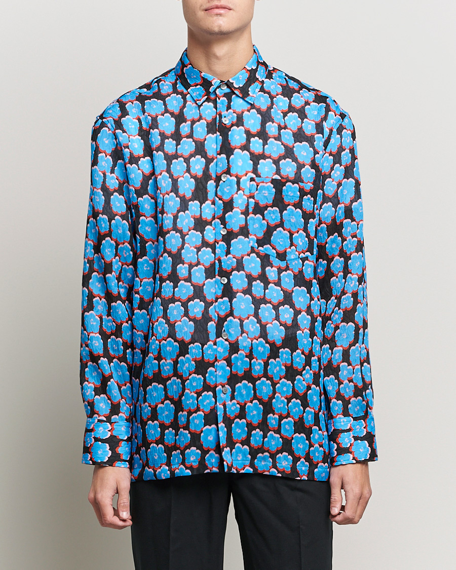 Herren | Freizeithemden | Lanvin | Printed Flower Shirt Black/Blue