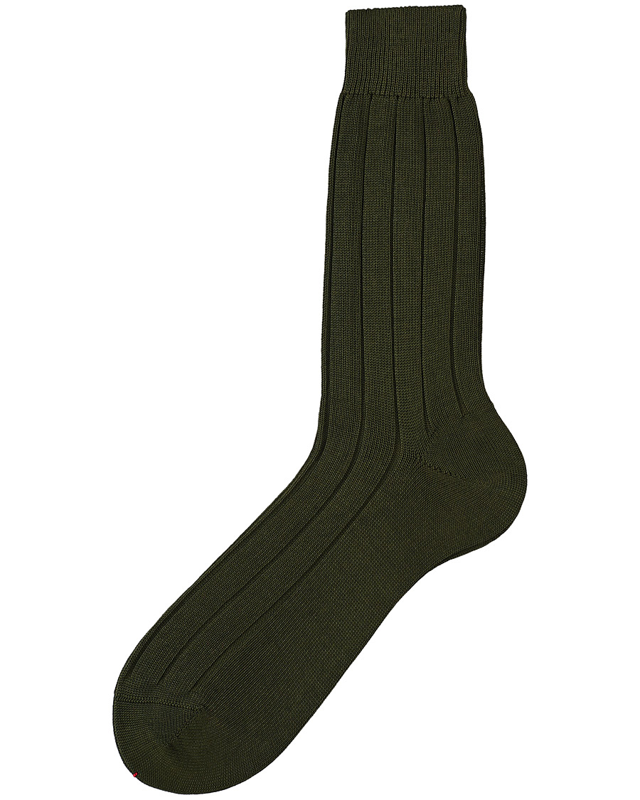 Herren | Socken | Bresciani | Wide Ribbed Cotton Socks Olive Green