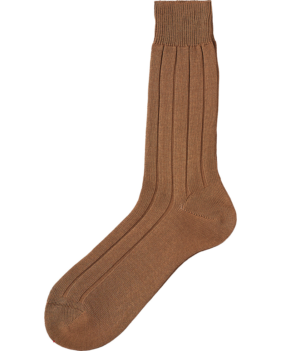 Herren |  | Bresciani | Wide Ribbed Cotton Socks Light Brown