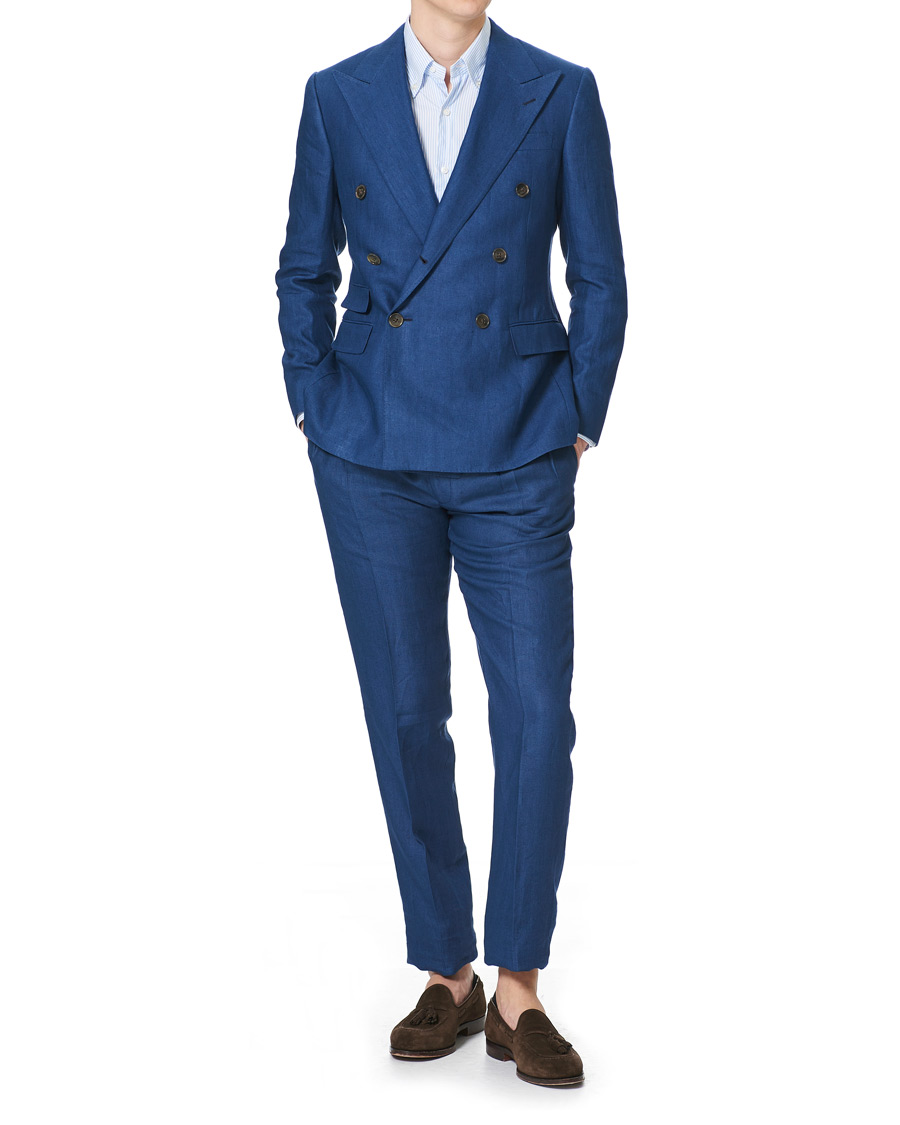 Herren | Sakkos | Ralph Lauren Purple Label | Double Breasted Linen Blazer Medium Blue