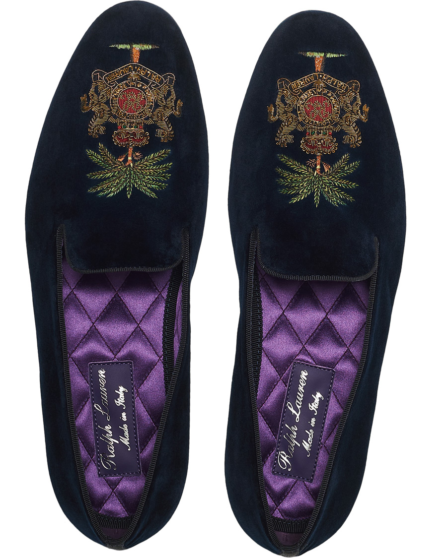 Herren | Ralph Lauren Purple Label Alonso Palm Crest Slippers Navy | Ralph Lauren Purple Label | Alonso Palm Crest Slippers Navy