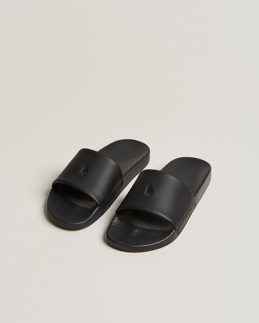 Herren |  | Polo Ralph Lauren | Leather Logo Slides Black
