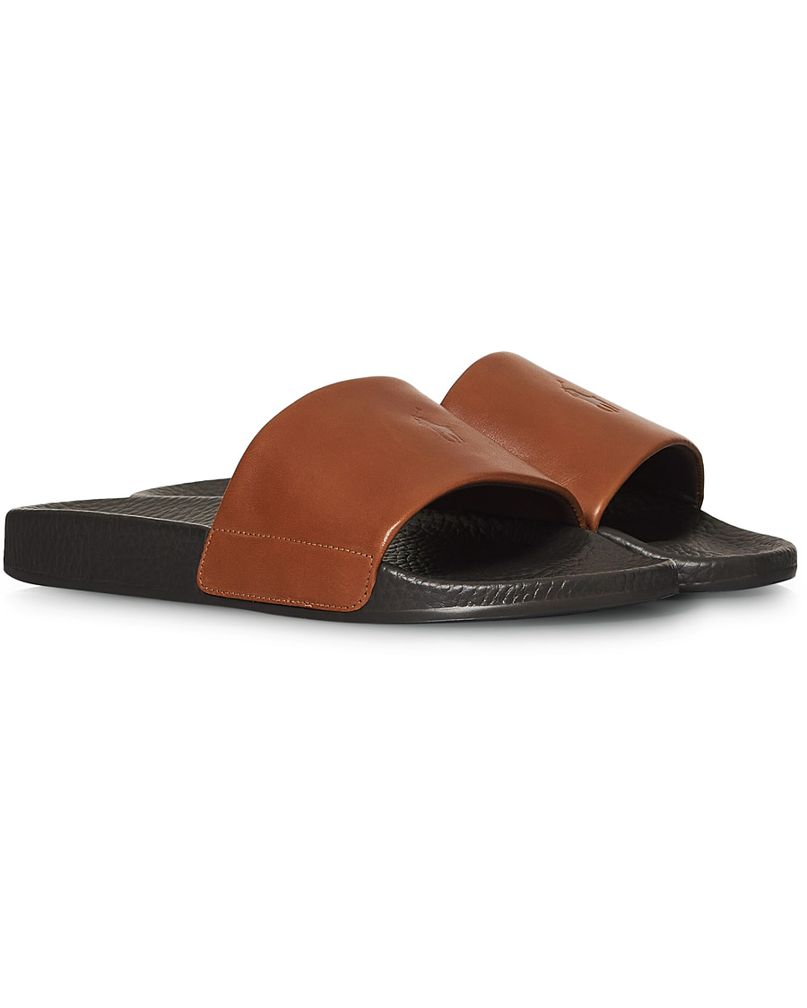 Herren | Polo Ralph Lauren Leather Slides Dark Brown | Polo Ralph Lauren | Leather Slides Dark Brown