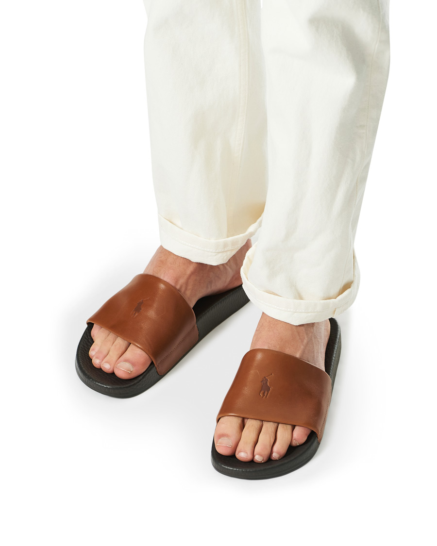 Herren | Polo Ralph Lauren Leather Slides Dark Brown | Polo Ralph Lauren | Leather Slides Dark Brown
