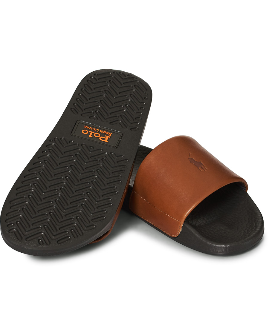 Herren | Polo Ralph Lauren Leather Slides Dark Brown | Polo Ralph Lauren | Leather Slides Dark Brown