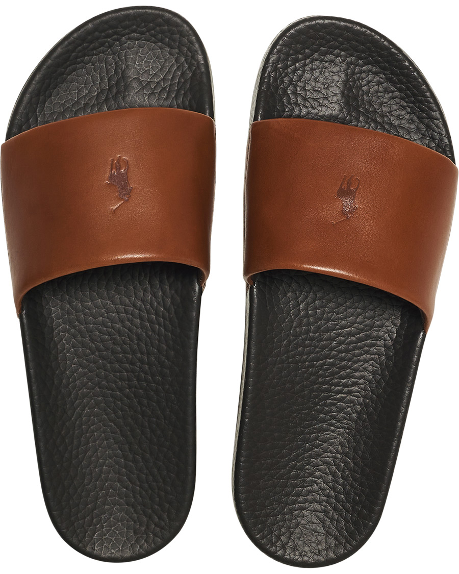 Herren | Polo Ralph Lauren Leather Slides Dark Brown | Polo Ralph Lauren | Leather Slides Dark Brown