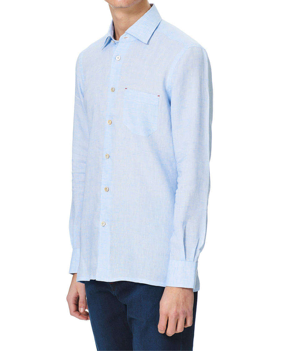 Herren | Hemden | Kiton | Linen Sport Shirt Light Blue