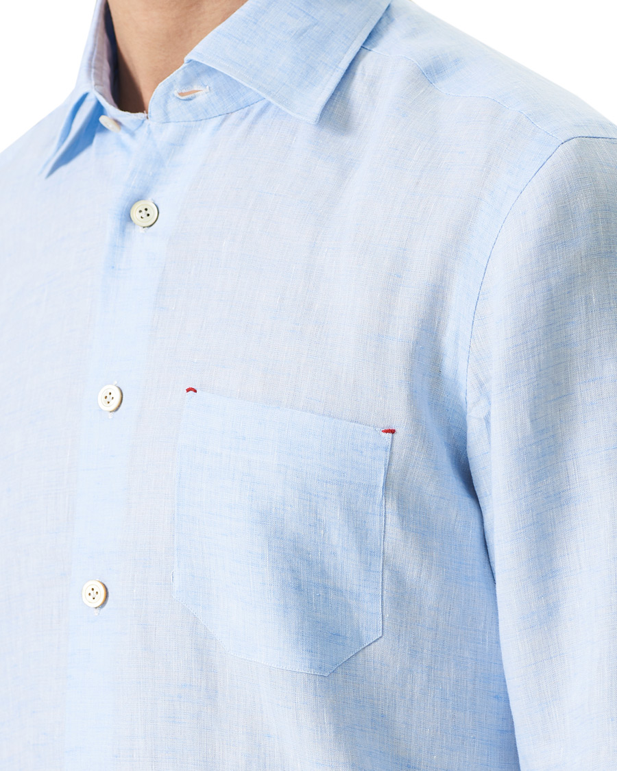 Herren | Hemden | Kiton | Linen Sport Shirt Light Blue