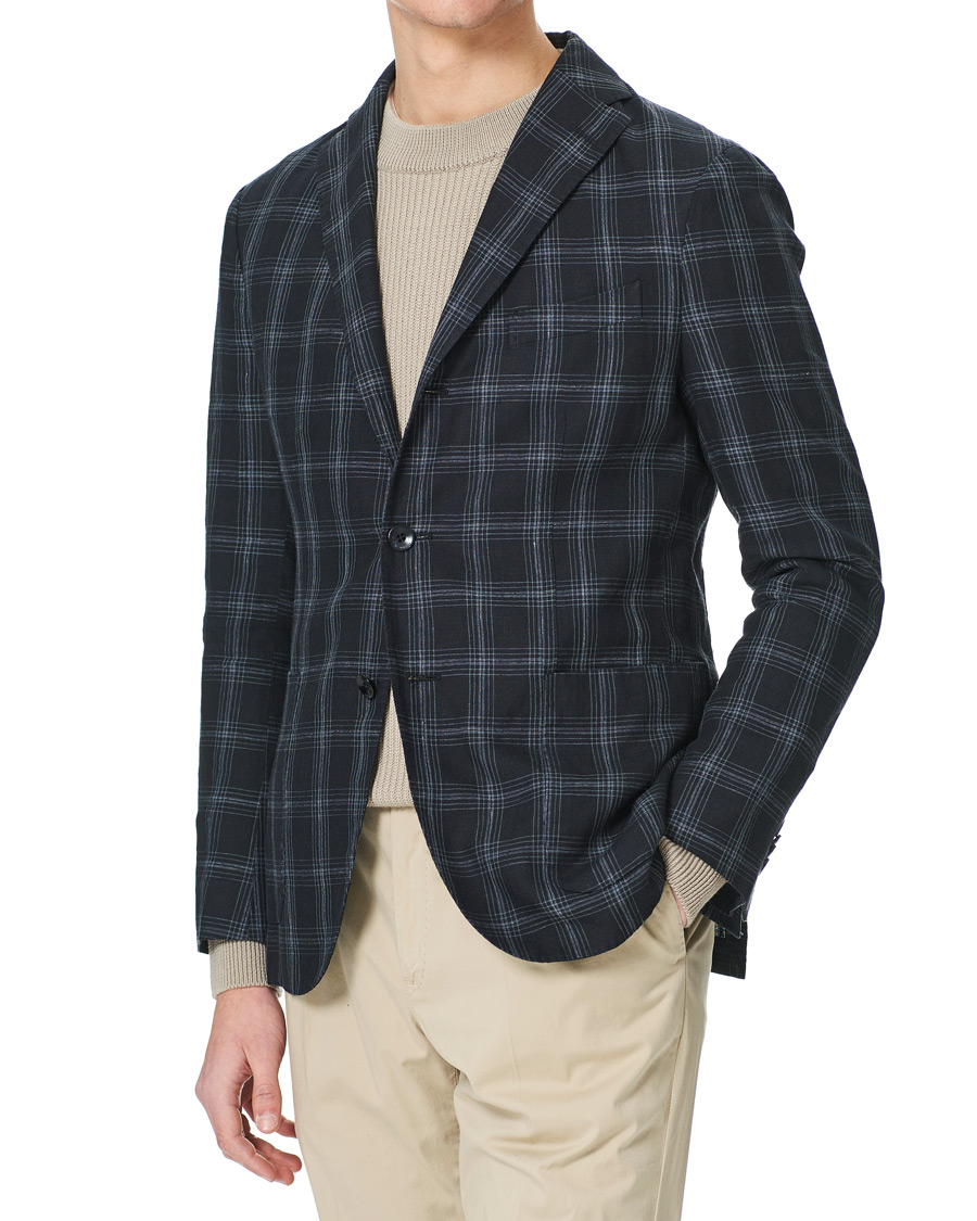 Herren | Sakkos | Boglioli | K Jacket Wool/Linen Overcheck Blazer Navy