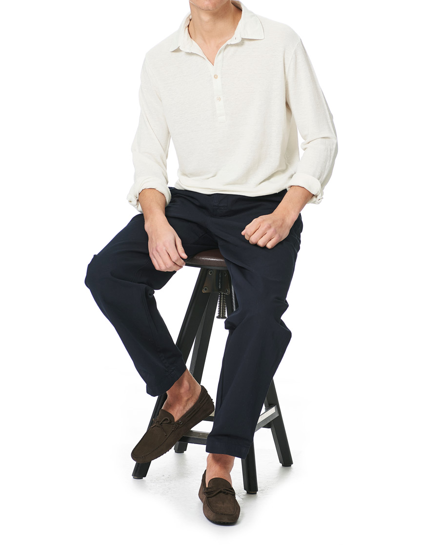 Herren | Pullover | Boglioli | Washed Linen Long Sleeve Polo White