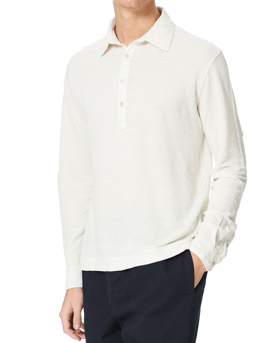 Herren | Pullover | Boglioli | Washed Linen Long Sleeve Polo White