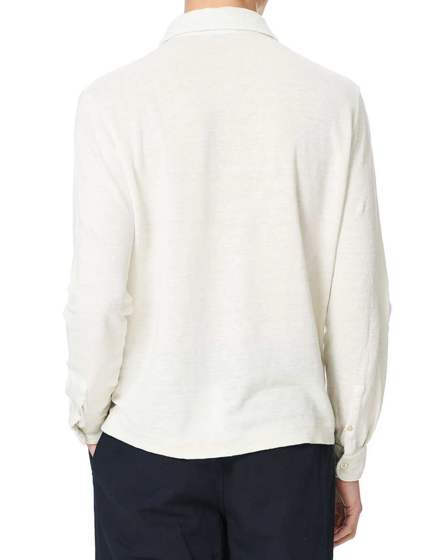 Herren | Pullover | Boglioli | Washed Linen Long Sleeve Polo White