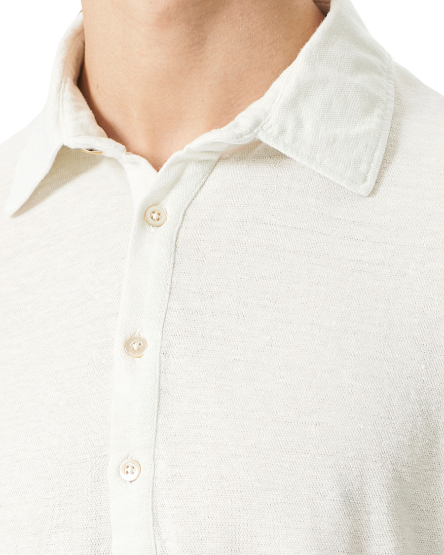 Herren | Pullover | Boglioli | Washed Linen Long Sleeve Polo White