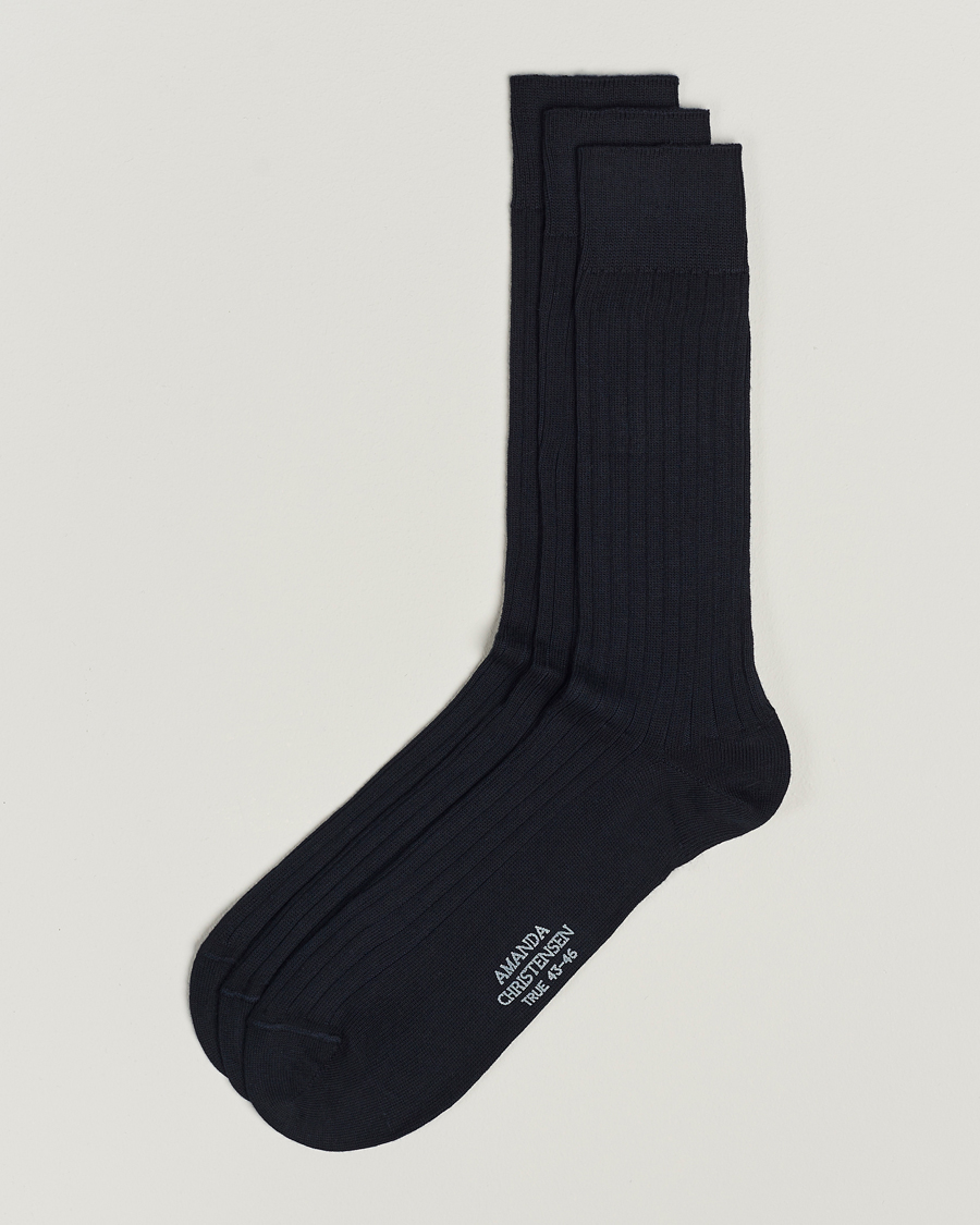 Herren | Unterwäsche | Amanda Christensen | 3-Pack True Cotton Ribbed Socks Dark Navy