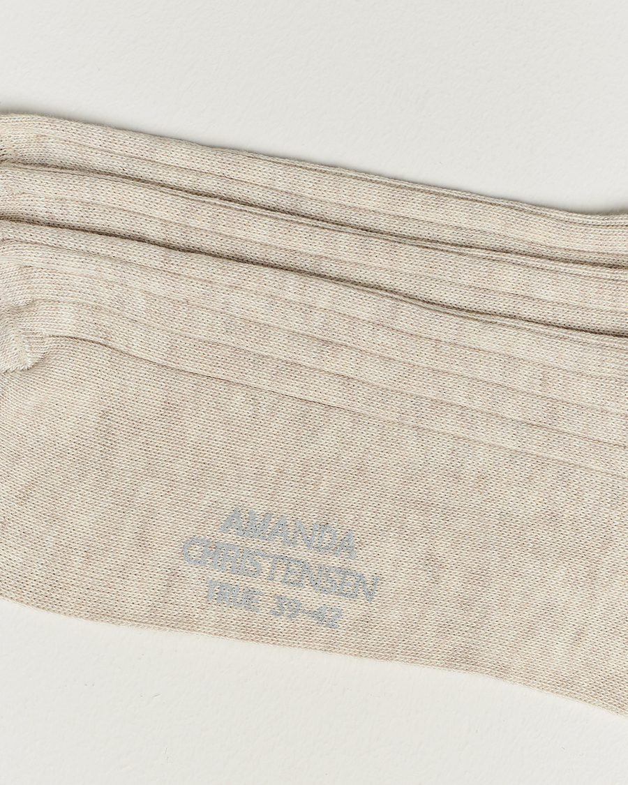 Herren | Amanda Christensen | Amanda Christensen | 3-Pack True Cotton Ribbed Socks Sand Melange