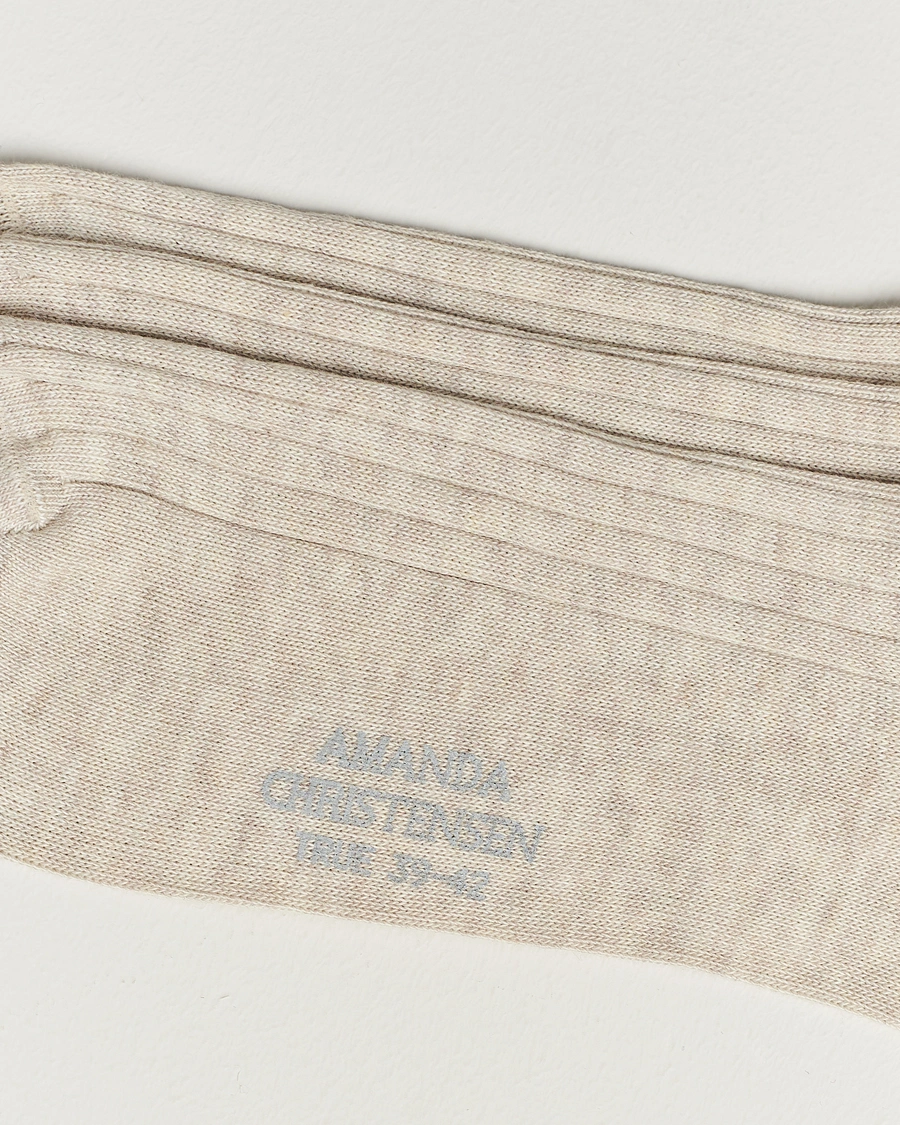 Herren | Normale Socken | Amanda Christensen | 3-Pack True Cotton Ribbed Socks Sand Melange